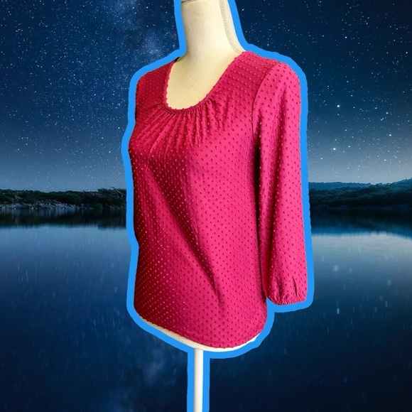 NWT J. Crew Factory Magenta ‘Poet-Sleeve Clip-Dot’ Top Size XXS - Picture 4 of 12